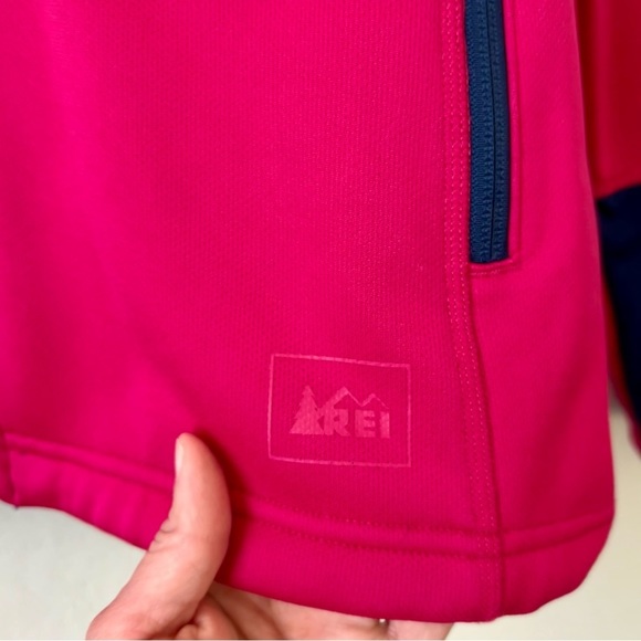 REI Pink & Navy blue Midweight Fleece lined Windproof Jacket with Hood Sz Medium - Picture 5 of 9